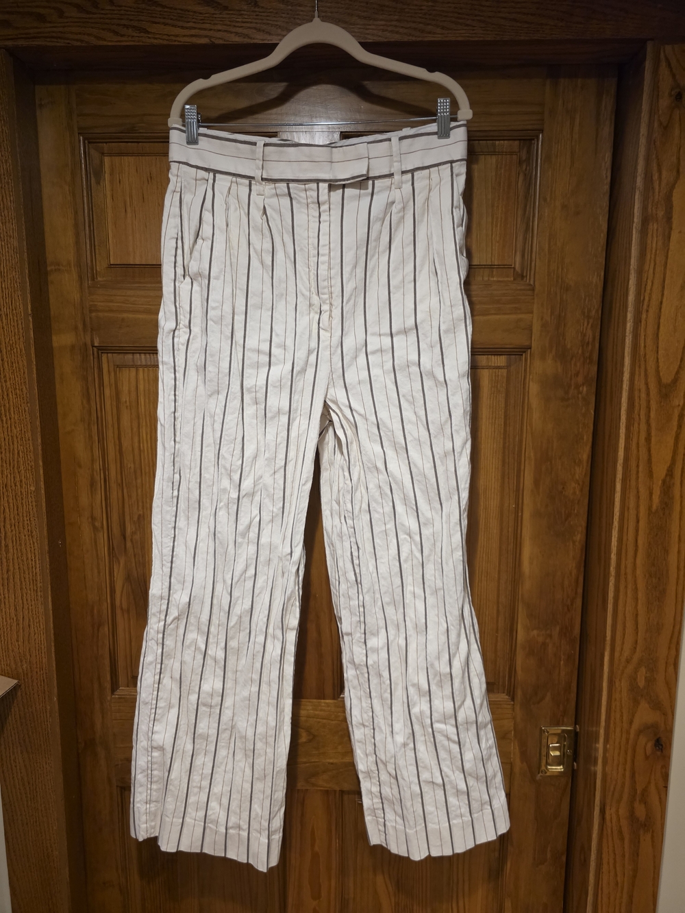 Banana Republic Cream Wide-Leg Pinstripe Pants